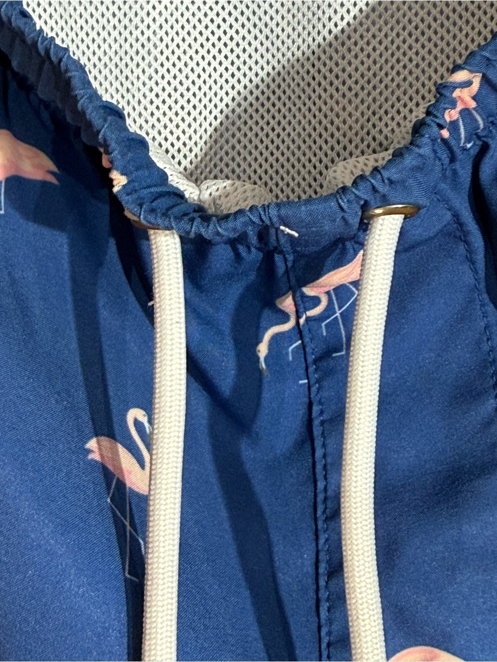 Bermies Men's Blue Pink Flamingo Print Swim Trunks Drawstring Waist Size Small - Picture 6 of 8